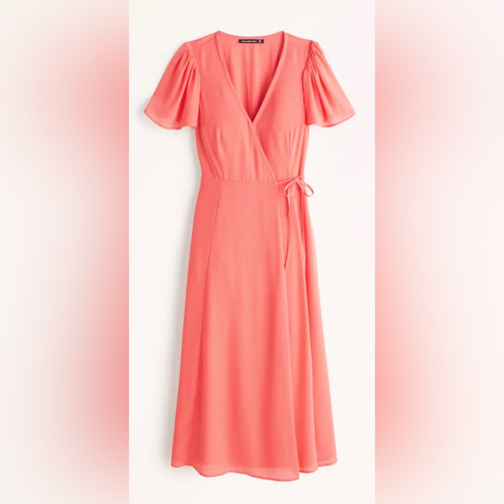 Abercrombie & Fitch Pink Angel Sleeve Wrap Midi Dress (Size Small Petite)